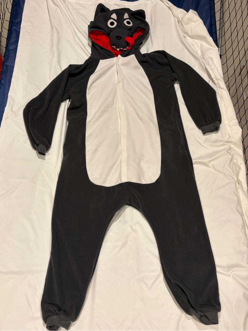 Adult unisex  Black and White Wolf Hooded Costume Onesie